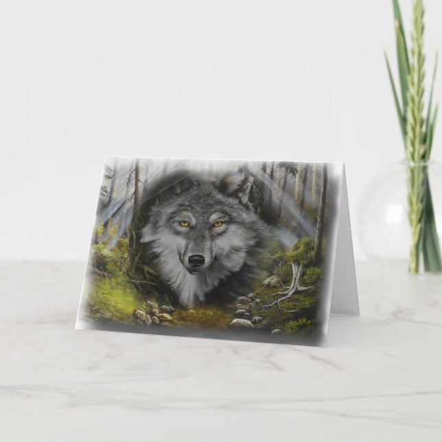 Cartes Pour Fêtes Annuelles Loup se mélangeant à la peinture fluviale (Devant)