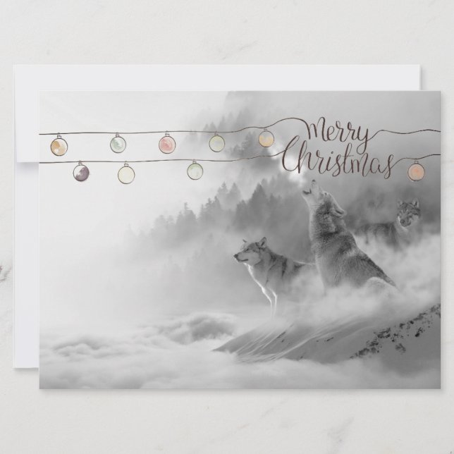 Cartes Pour Fêtes Annuelles Loups sauvages dans la faune de Noël de neige (Devant)