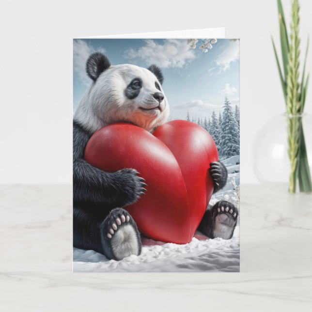 Cartes Pour Fêtes Annuelles L'ours de Panda embrasse un grand coeur rouge (Devant)