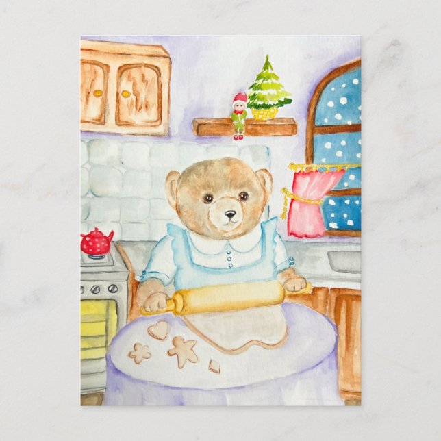 Cartes Pour Fêtes Annuelles L'ours fait cuire du pain d'épices (Devant)
