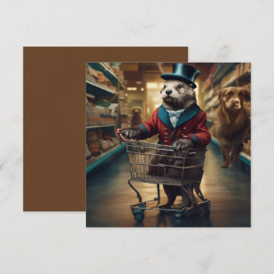 Cartes Pour Fêtes Annuelles Loutre numérique drôle au supermarché avec des fan