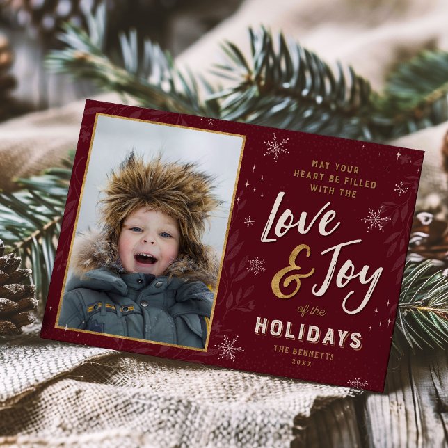 Cartes Pour Fêtes Annuelles Love and Joy Faux Foil Photo (Créateur téléchargé)