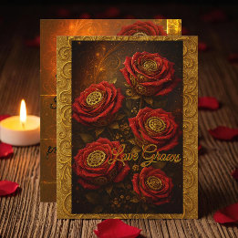 Cartes Pour Fêtes Annuelles Love Grows Romantic Red Rose Gold Gears