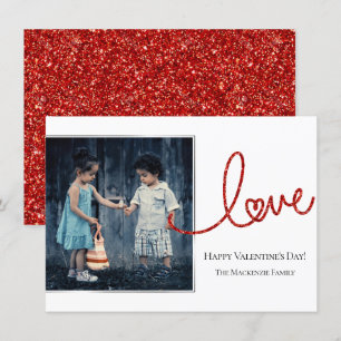Cartes Pour Fêtes Annuelles Love Heart Script   Photo moderne rouge et blanc
