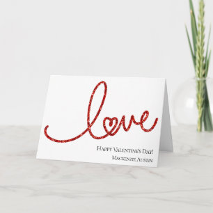 Cartes Pour Fêtes Annuelles Love Heart Script   Simple typographie rouge sur b