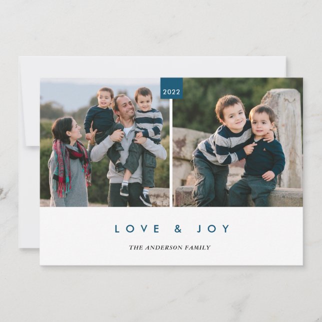 Cartes Pour Fêtes Annuelles Love & Joy Blue Modern Minimal 2 Photo (Devant)