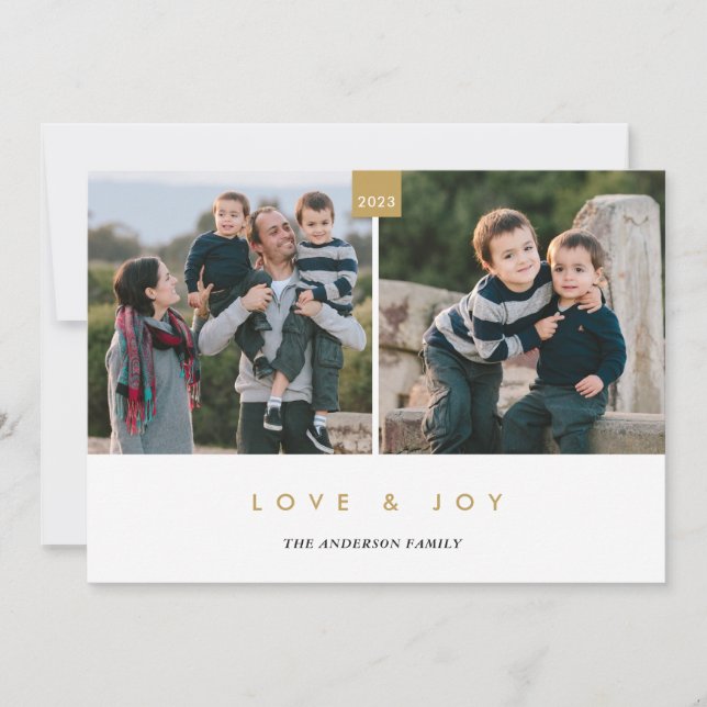 Cartes Pour Fêtes Annuelles Love & Joy Gold Modern Minimal 2 Photo (Devant)