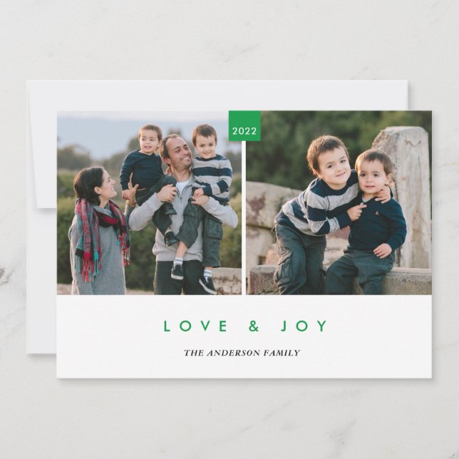 Cartes Pour Fêtes Annuelles Love & Joy Green Modern Minimal 2 Photo (Devant)