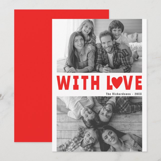 Cartes Pour Fêtes Annuelles Love Modern Red Valentine's Day Personnalisé Nom P (Devant / Derrière)