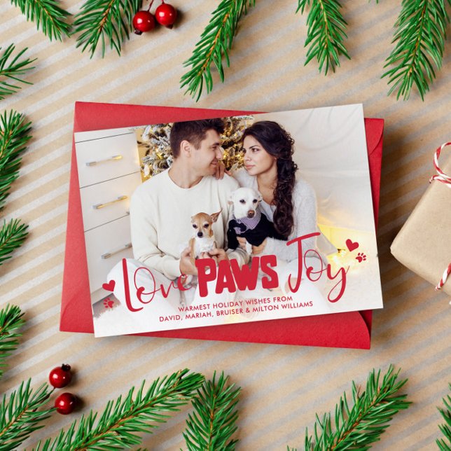 Cartes Pour Fêtes Annuelles Love Paws Joy - Animaux de Noël Photo (Créateur téléchargé)