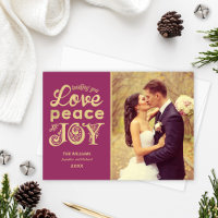 Love Peace and Joy Burgundy Gold Mariage Photo