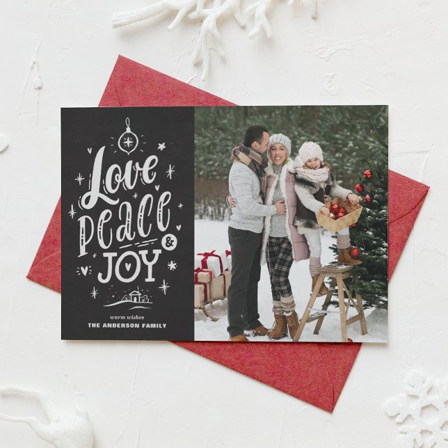 Cartes Pour Fêtes Annuelles Love Peace and Joy Chalkboard Christmas Photo (Créateur téléchargé)