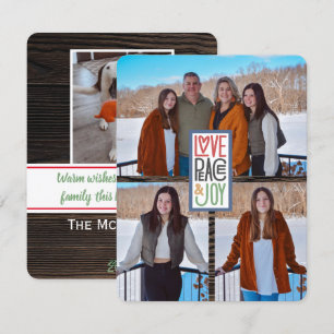 Cartes Pour Fêtes Annuelles Love Peace & Joy (ajouter vos photos) Bois rustiqu
