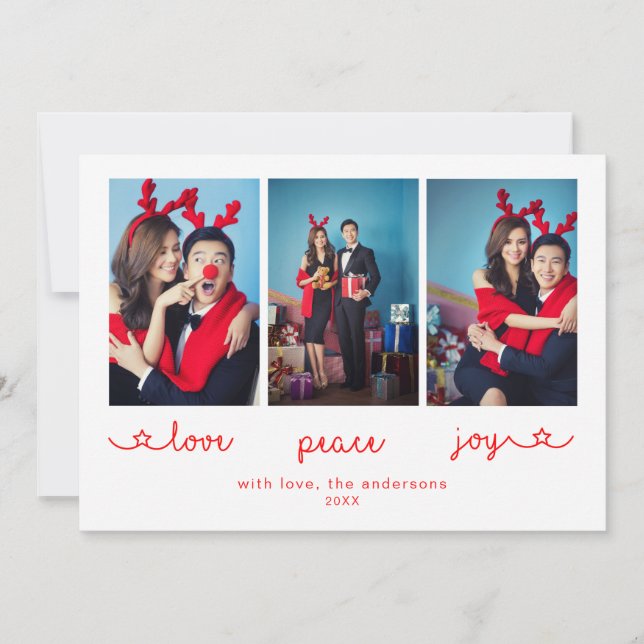 Cartes Pour Fêtes Annuelles Love Peace Joy Cute Photo Collage Noël (Devant)