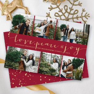 Cartes Pour Fêtes Annuelles Love Peace Joy Maroon Band Modern 6 Photo Collage