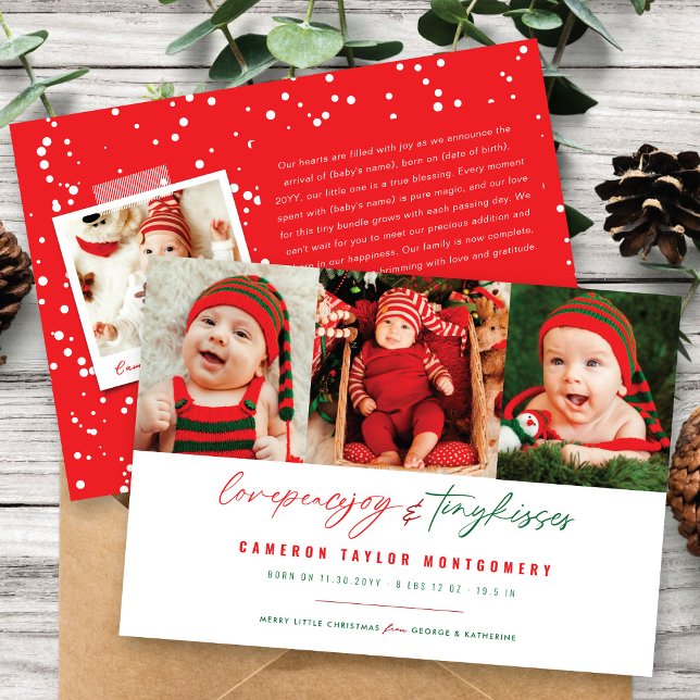 Cartes Pour Fêtes Annuelles Love Peace Joy Tiny Kisses 1er Noël de bébé (Créateur téléchargé)