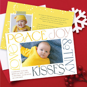 Cartes Pour Fêtes Annuelles Love Peace Joy Tiny Kisses 1er Noël de bébé