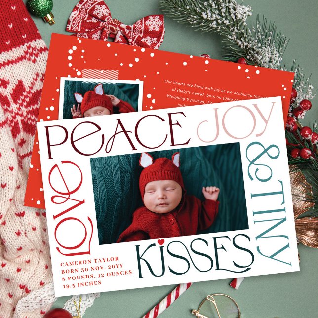 Cartes Pour Fêtes Annuelles Love Peace Joy Tiny Kisses 1er Noël de bébé (Créateur téléchargé)