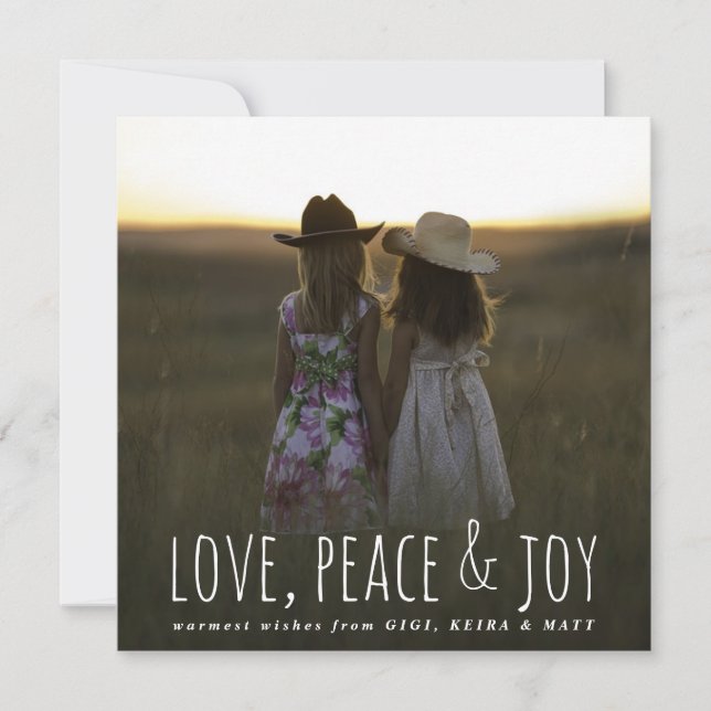 Cartes Pour Fêtes Annuelles Love Peace & Joy Whimsical Script Christmas Photo (Devant)