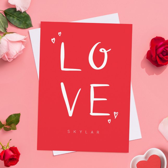 Cartes Pour Fêtes Annuelles LOVE Red Modern Calligraphie Valentine (LOVE Red Modern Calligraphy Valentine Holiday Card)