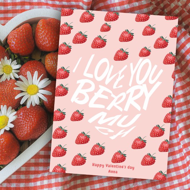 Cartes Pour Fêtes Annuelles Love You Berry Beaucoup Red Strawberry Valentine's (Créateur téléchargé)