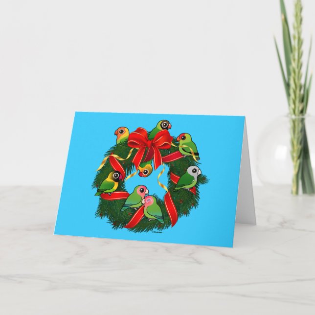 Cartes Pour Fêtes Annuelles Lovebirds Birdoré couronne de Noël (Devant)