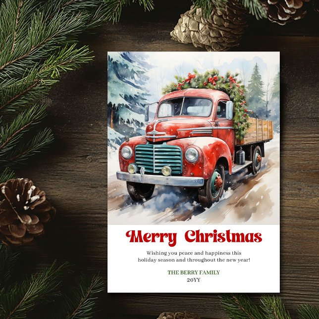 Cartes Pour Fêtes Annuelles Lovely rustic Christmas scene watercolor holiday   (Lovely rustic Christmas scene watercolor holiday car)