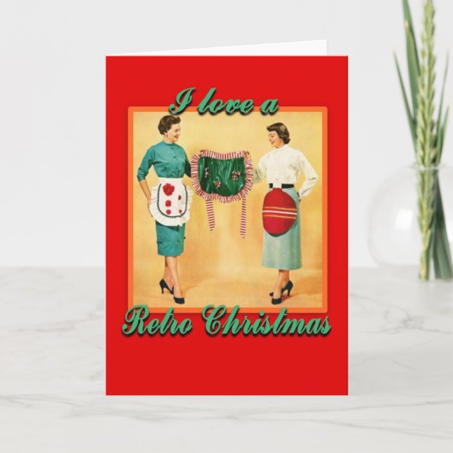 Cartes Pour Fêtes Annuelles LoveRetroChristmasLadiesAprons-GreetingCard (Devant)