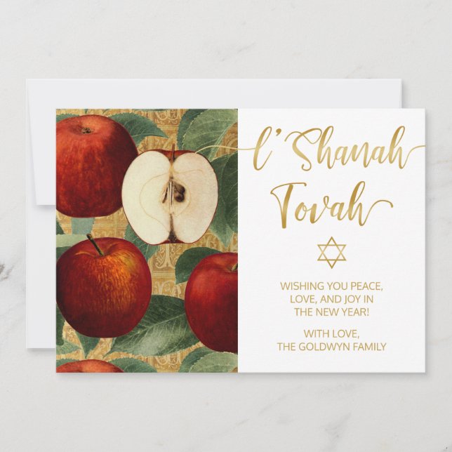 Cartes Pour Fêtes Annuelles L'Shanah Tovah Rosh Hashanah Pommes Blanc (Devant)
