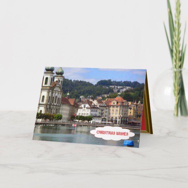 Cartes Pour Fêtes Annuelles Lucerne, église jésuite et rivière (Devant)