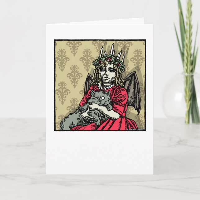 Cartes Pour Fêtes Annuelles Lucie Rouge et Chat - Intérieur Vide Pop Goth (Devant)