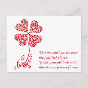 Cartes Pour Fêtes Annuelles Lucky Four Leaf Clover Heart Valentine Day