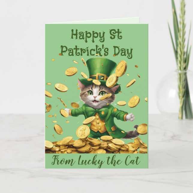 Cartes Pour Fêtes Annuelles Lucky Irish Leprechaun chat St Patrick célébrer (Devant)