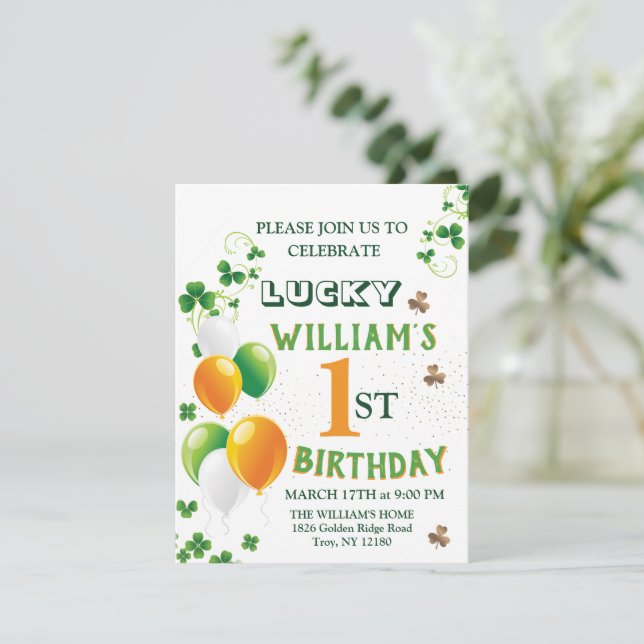 Cartes Pour Fêtes Annuelles Lucky Un 1er Anniversaire, St. Patrick's Day Lepre (Debout devant)