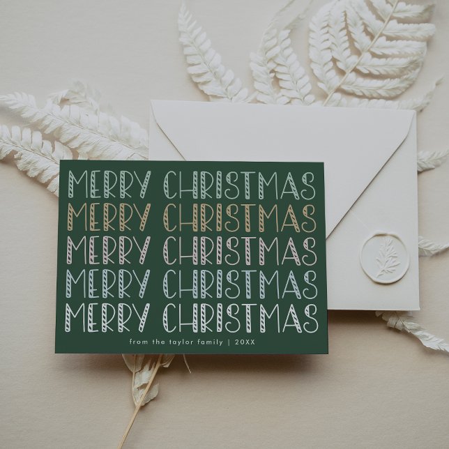 Cartes Pour Fêtes Annuelles LUCY Dark Green Cute Amusant Famille Joyeux Noël (LUCY Dark Green Cute Fun Family Merry Christmas Holiday Card)