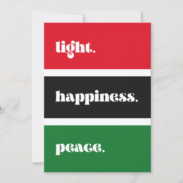 Cartes Pour Fêtes Annuelles Lumière classique Bonheur Paix Kwanzaa (Devant)
