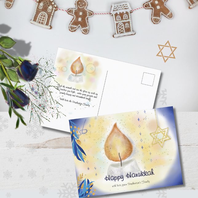 Cartes Pour Fêtes Annuelles Lumière de bougie Happy Hanoukka aquarelle (Candle Light Happy Hanukkah watercolor Holiday Postcard)
