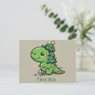 Cartes Pour Fêtes Annuelles Lumière de dinosaure de Noël Fête drôle Rex d'arbr