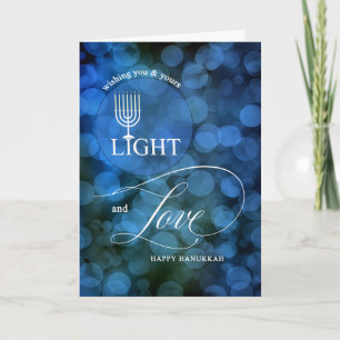 Cartes Pour Fêtes Annuelles Lumière et Amour Bleu Bokeh Menorah Hanoukka
