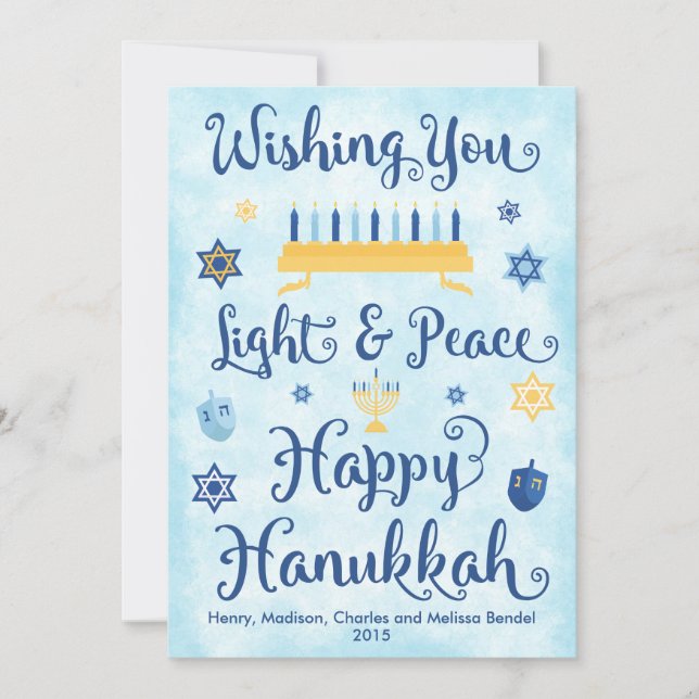 Cartes Pour Fêtes Annuelles Lumière et paix Hanoukka heureux (Devant)