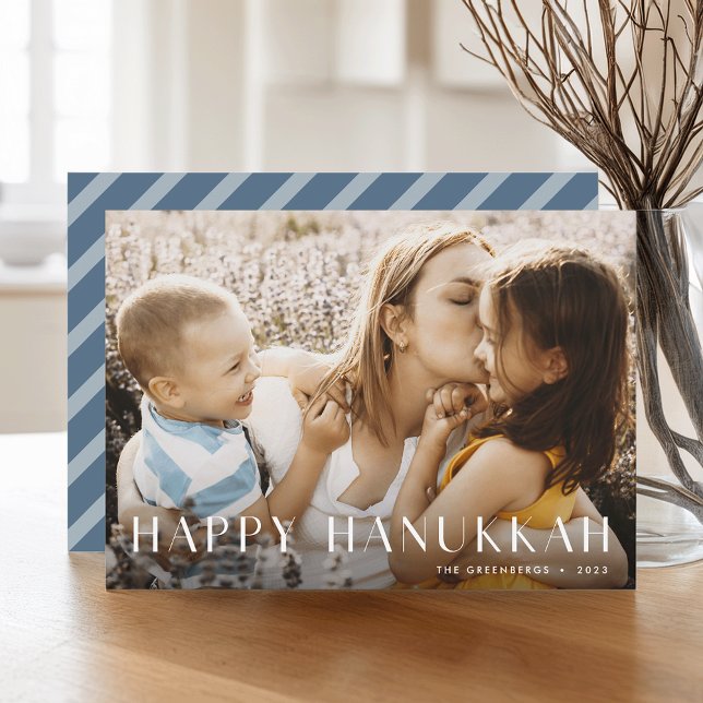 Cartes Pour Fêtes Annuelles Lumière moderne | Elégant Hanoukka photo unique (Créateur téléchargé)