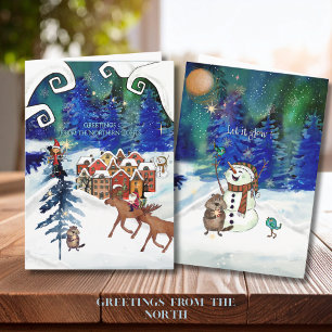 Cartes Pour Fêtes Annuelles Lumières boréales fantaisistes Village nordique No