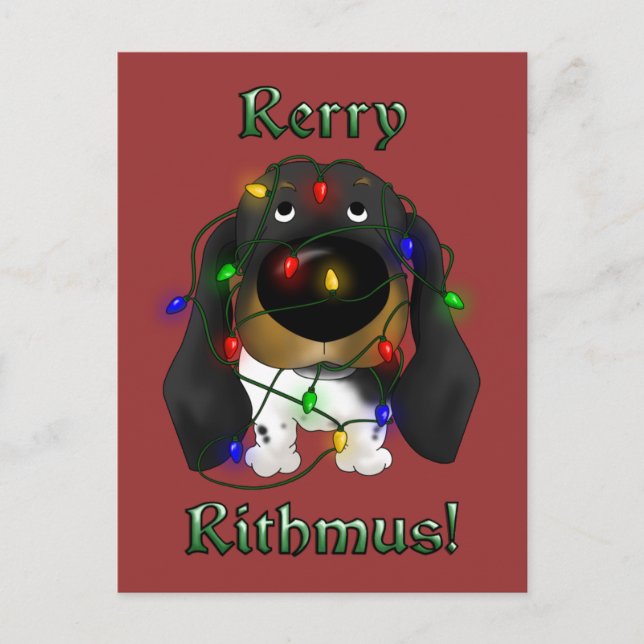 Cartes Pour Fêtes Annuelles Lumières de Noël Dachshund (Devant)