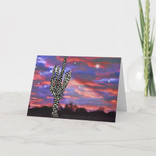 Cartes Pour Fêtes Annuelles Lumières de Noël dans le désert Saguaro Cactus