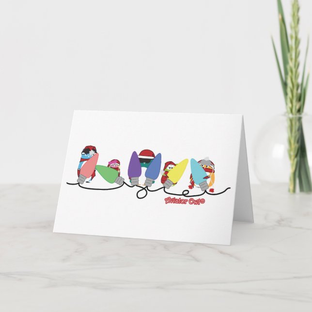 Cartes Pour Fêtes Annuelles Lumières de Noël de hiboux d'aviateur (Devant)