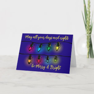 Cartes Pour Fêtes Annuelles Lumières de Noël Joyeux et coupe de bois brillante