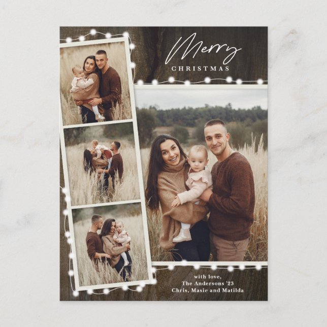 Cartes Pour Fêtes Annuelles Lumières de Noël rustiques 4 Collage photo (Devant)