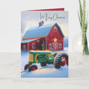 Cartes Pour Fêtes Annuelles Lumières de Noël sur un tracteur agricole vert