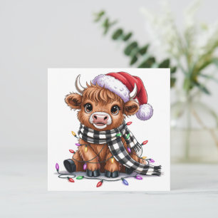 Cartes Pour Fêtes Annuelles Lumières de Noël Vache Highland Chapeau de Père No