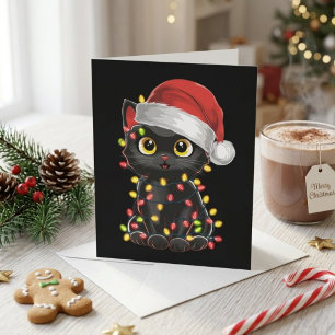 Cartes Pour Fêtes Annuelles Lumières de sapin de Noël chat noir drôle Santa ch